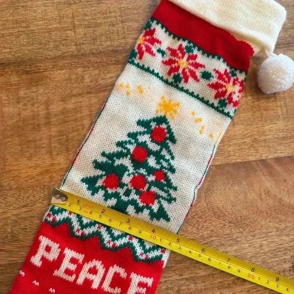 Vintage Knit Peace Tree Christmas Stocking 23 Inch - Picture 4 of 4